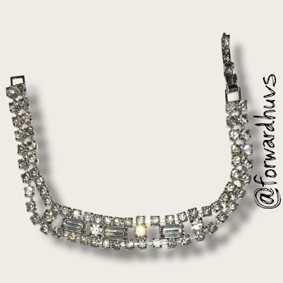 Vintage Rhinestone Double Strand Bracelet with Baguettes – 6 3/4” - Picture 7 of 11